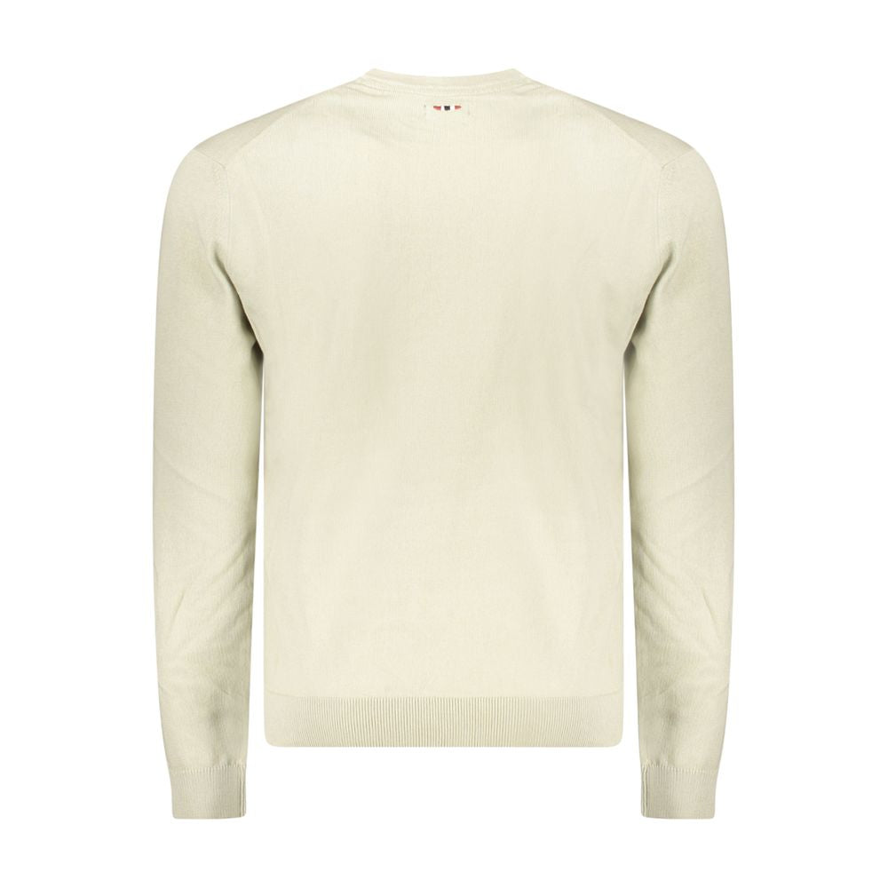 Napapijri beige cotton men's sweater with ribbed cuffs and collar, casual style and comfortable fit.