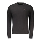 Black cotton men's sweater by Napapijri, featuring a classic crew neck and comfortable fit, shown on a plain background.
