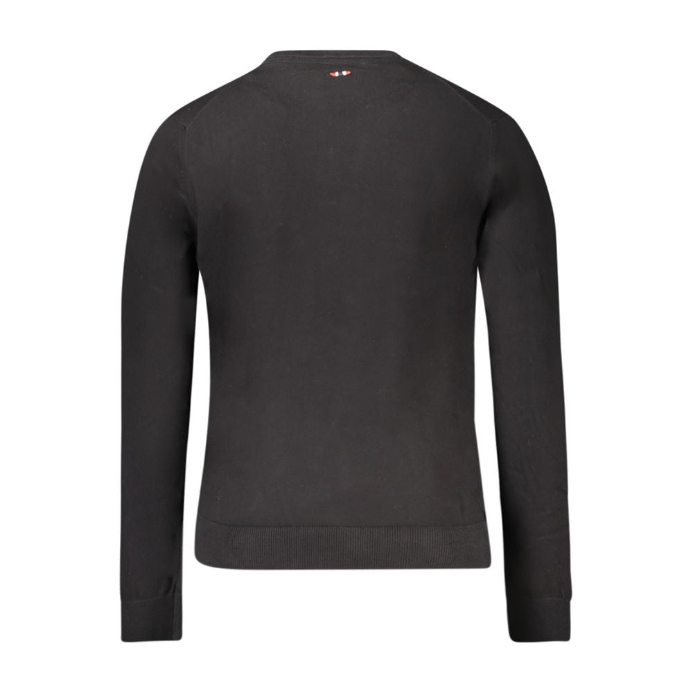 Black Napapijri men's cotton sweater with a crew neckline and casual fit, featuring subtle branding details.