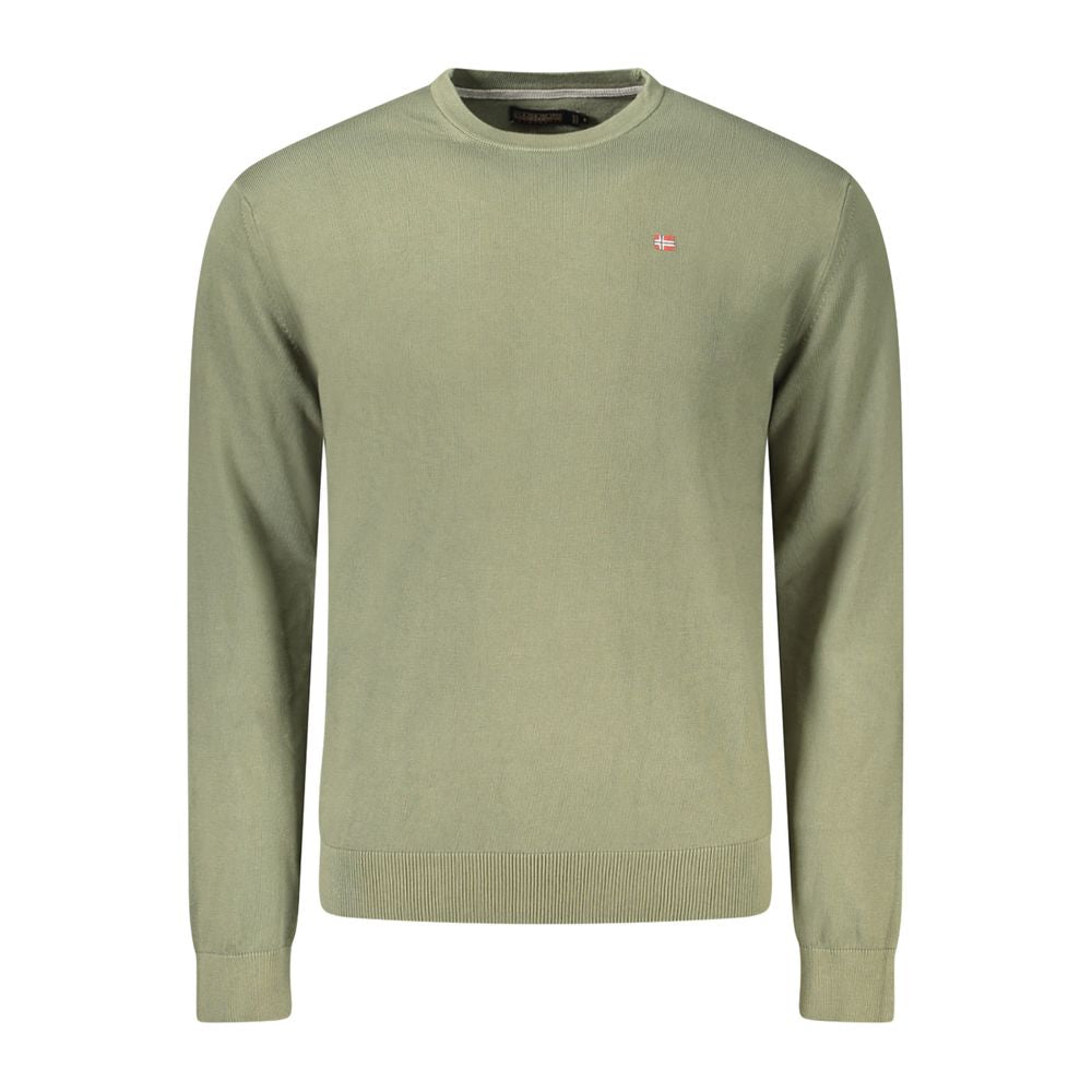 Napapijri Verde cotton men's sweater with crew neck and long sleeves, featuring a casual fit and soft fabric.