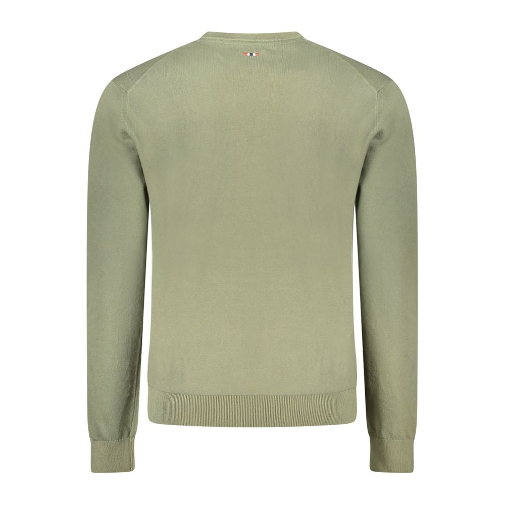 Napapijri men's green cotton sweater with crew neck and ribbed cuffs, casual style, front view