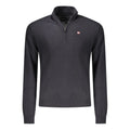 Black Napapijri men's wool sweater with a crew neck and ribbed cuffs, showcased on a plain background.