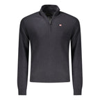 Black Napapijri men's wool sweater with a crew neck and ribbed cuffs, showcased on a plain background.