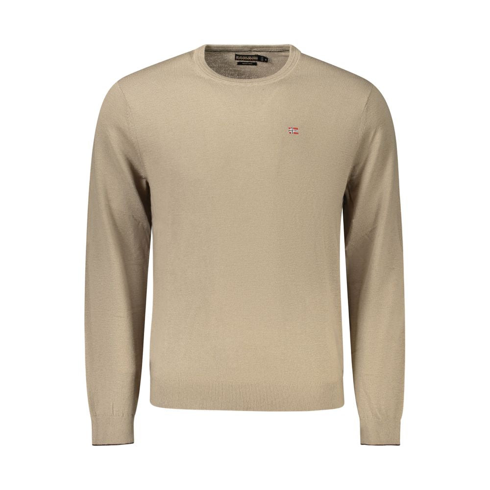 Napapijri men's brown Lana sweater featuring a cozy knit design and classic crewneck for casual winter wear.