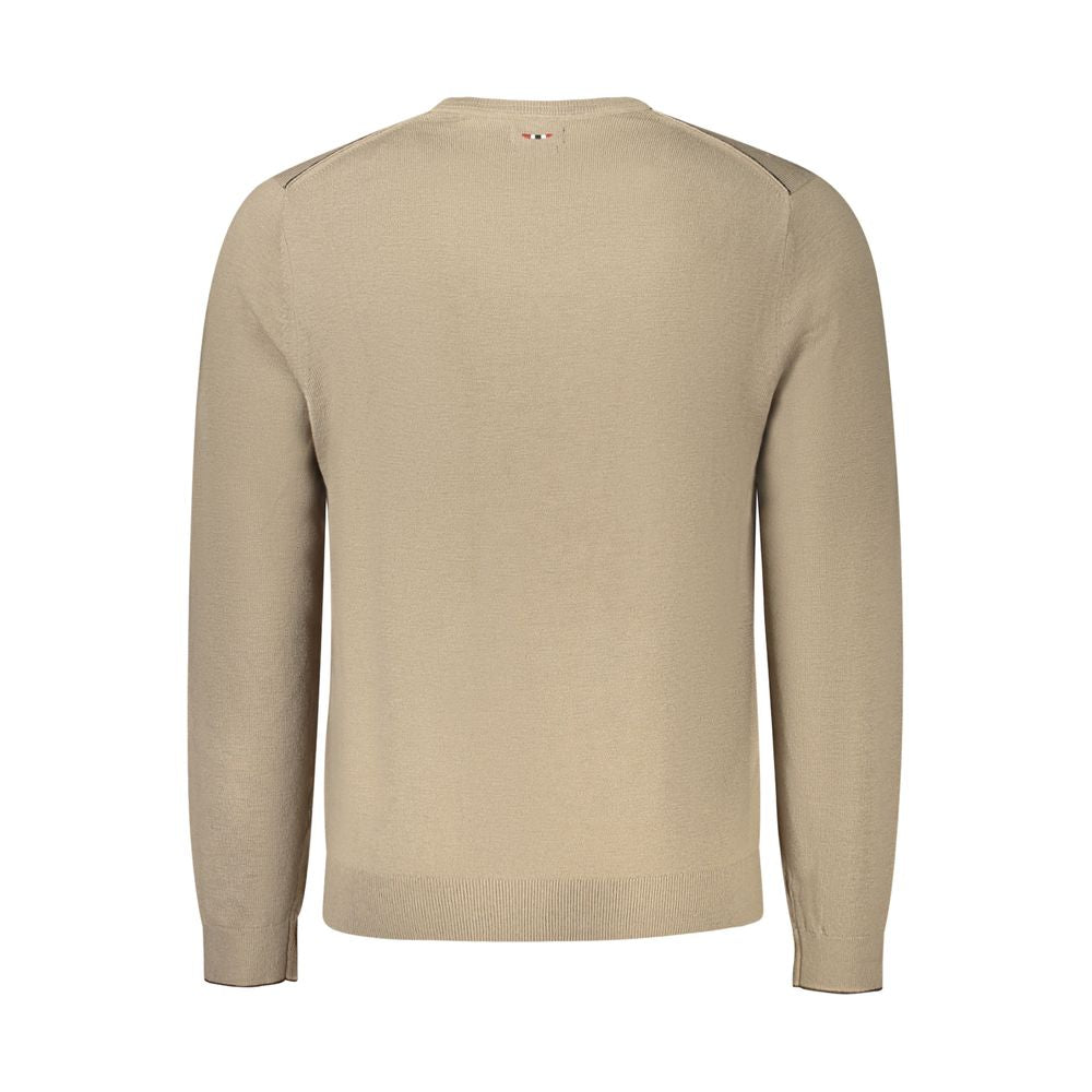 Napapijri men's brown Lana sweater with a cozy knit texture, featuring a round neckline and ribbed cuffs.