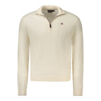 Napapijri Bianco Lana men's sweater in off-white with a classic crewneck and ribbed cuffs, made from warm, soft wool fabric.