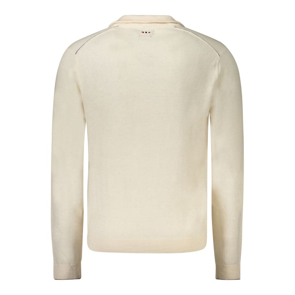 Napapijri Bianco Lana men's sweater in white with a round neckline and knit texture, displayed on a plain background.