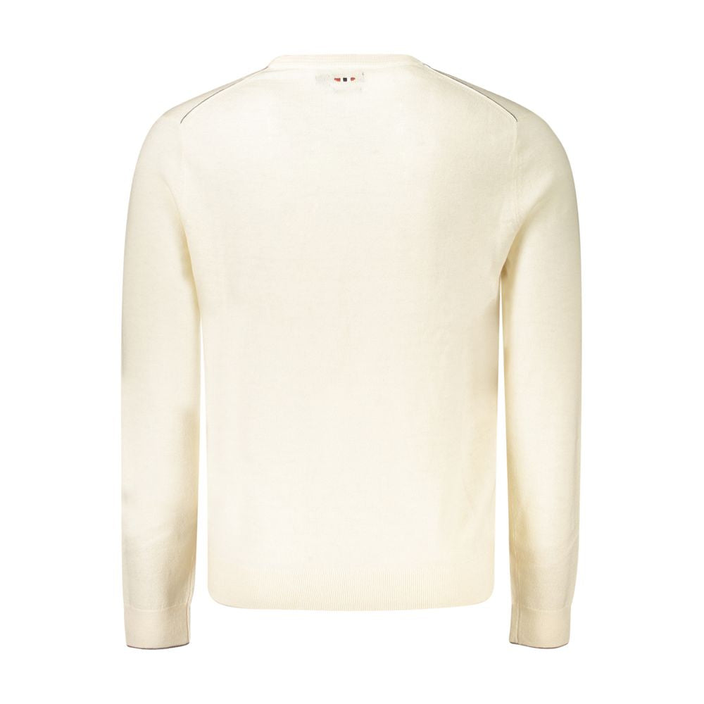 Napapijri Bianco Lana men's sweater in cream, featuring a cozy knit design and ribbed cuffs, perfect for casual wear.
