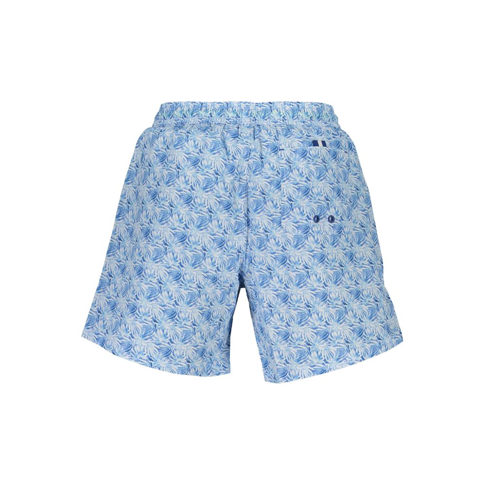 North Sails Azzurro polyester men's swim trunk with blue and white pattern, quick-drying fabric, and comfortable fit.