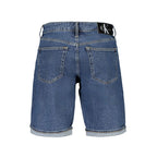 Calvin Klein Blu Cotton Men Shorts showing front view with elastic waistband and casual fit.