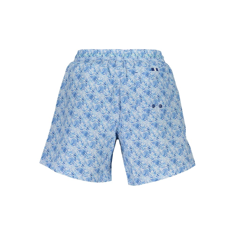 North Sails Azzurro polyester men's swim trunks showing blue color, adjustable waistband, and quick-dry fabric.