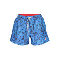 North Sails blue polyester men's swim trunks with elastic waistband and side pockets, designed for swimming and beachwear.