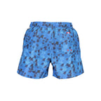 North Sails blue polyester men's swim trunks with elastic waistband and side pockets, ideal for swimming and beachwear.