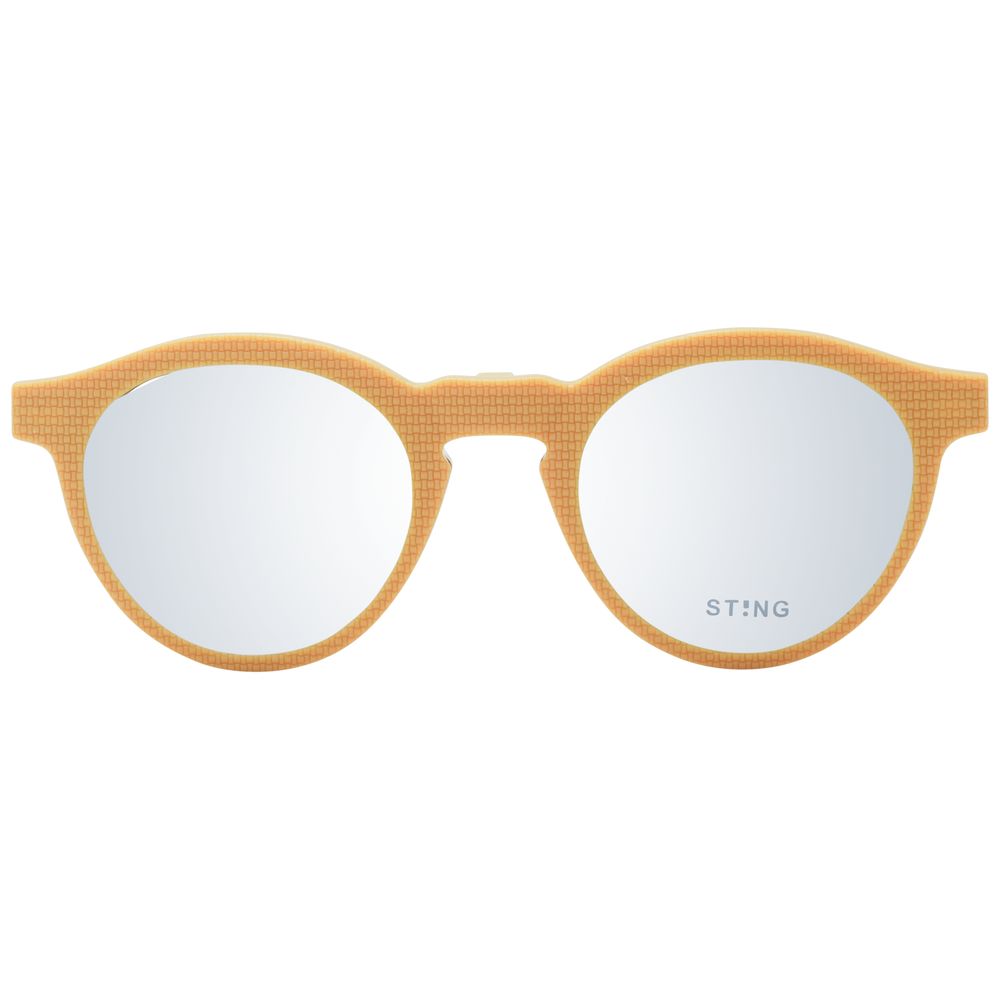 Sting brown acetate and plastic eyeglass frames with sleek design and clear lenses, showcasing stylish eyewear for everyday wear.