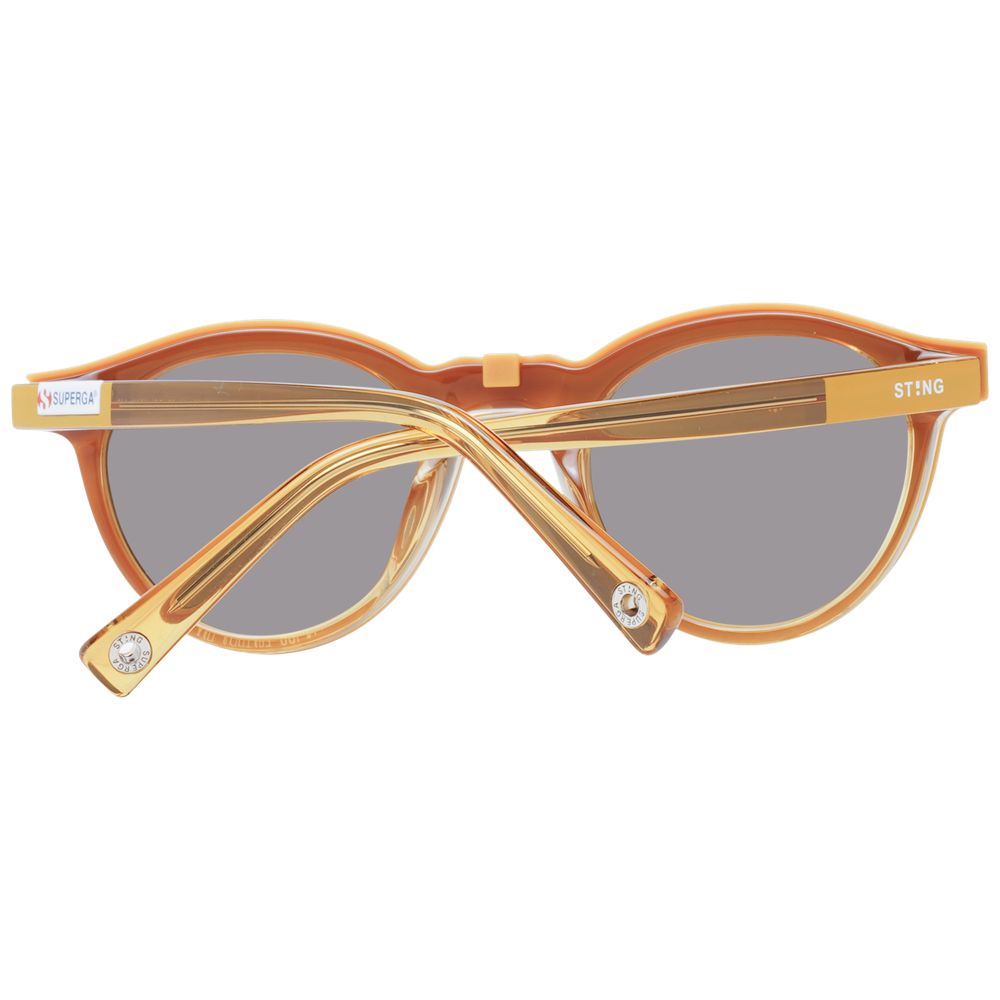 Sting brown acetate and plastic eyeglasses frames with rounded rectangular shape and clear lenses, stylish and lightweight eyewear.