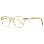 Sting brown acetate and plastic glasses frames with rounded shape and clear lenses, stylish eyewear for everyday wear.