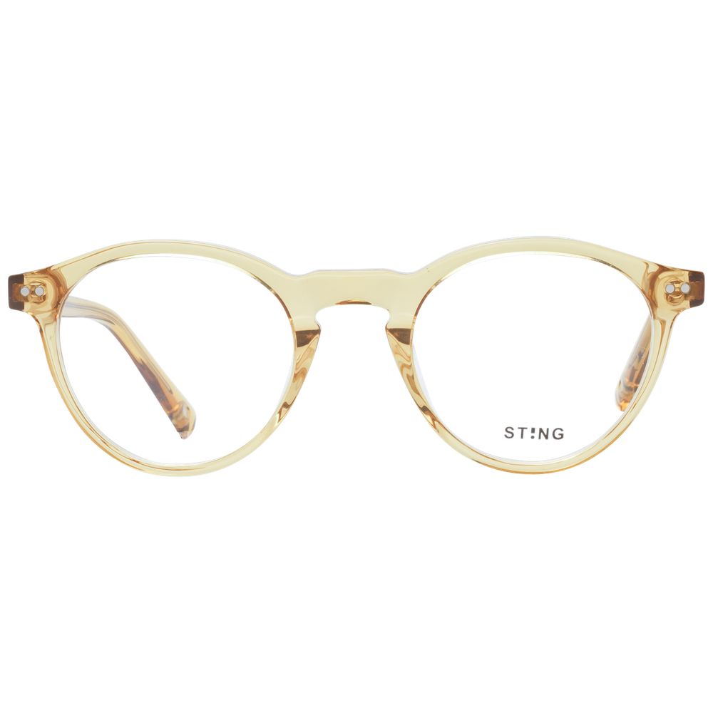 Sting brown acetate and plastic glasses frames with rounded design, showcasing stylish eyewear for everyday wear.