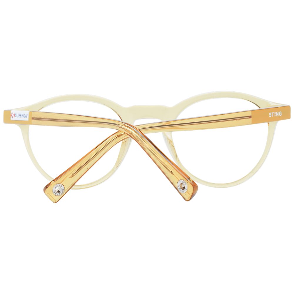 Sting brown acetate and plastic glasses frames with rounded design and clear lenses, stylish eyewear for everyday wear.
