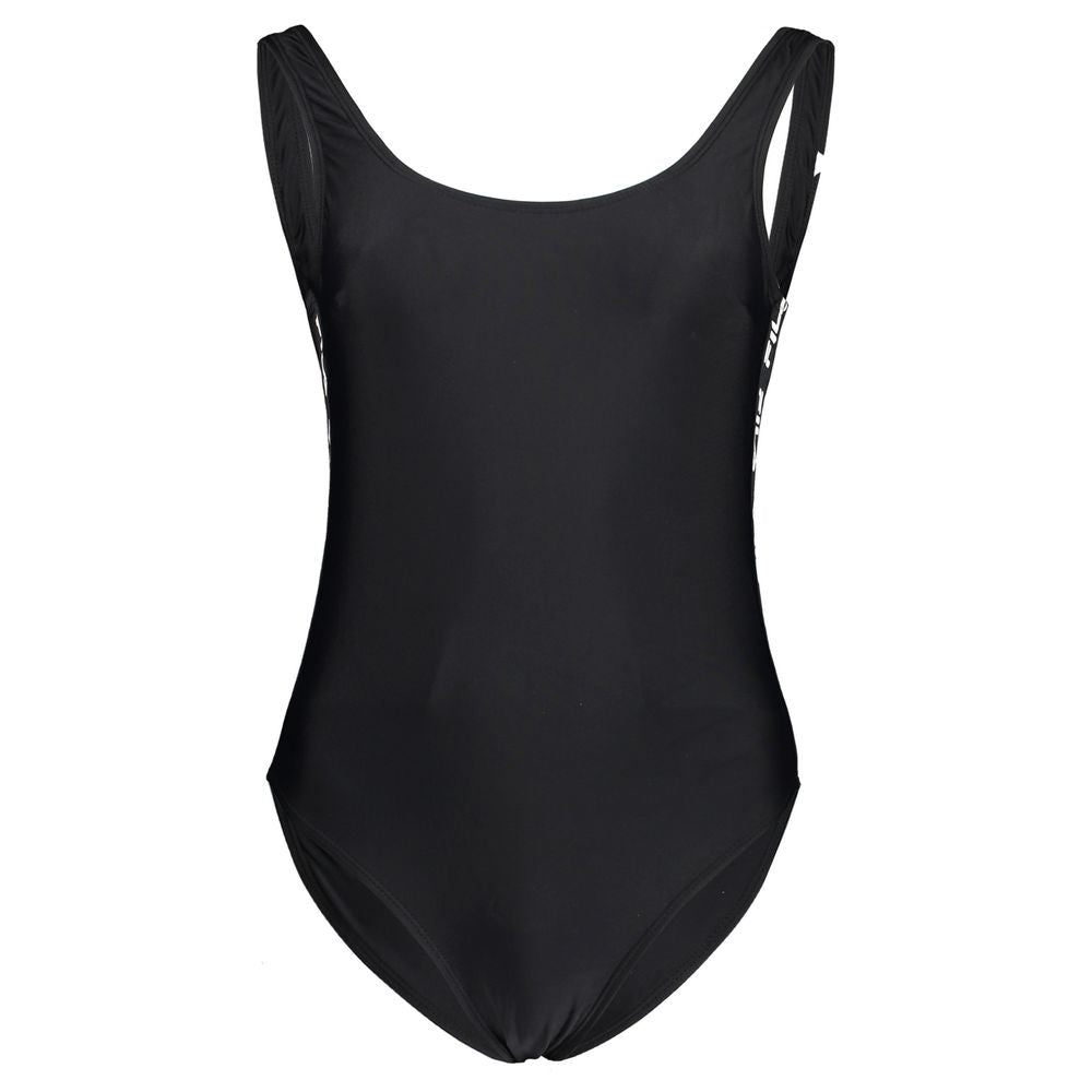 Fila black polyamide women's swimsuit showing a sleek one-piece design with a high neckline and sporty fit.