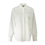 Calvin Klein Bianco cotton women's shirt with a classic collar and button-down front, displayed on a hanger.