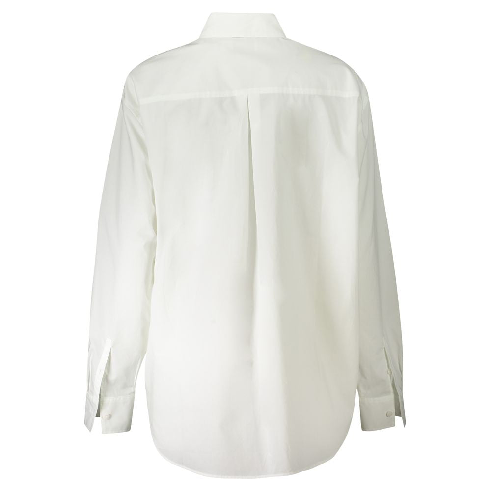 Calvin Klein Bianco cotton women's shirt with a classic collar and button front, displayed on a hanger.
