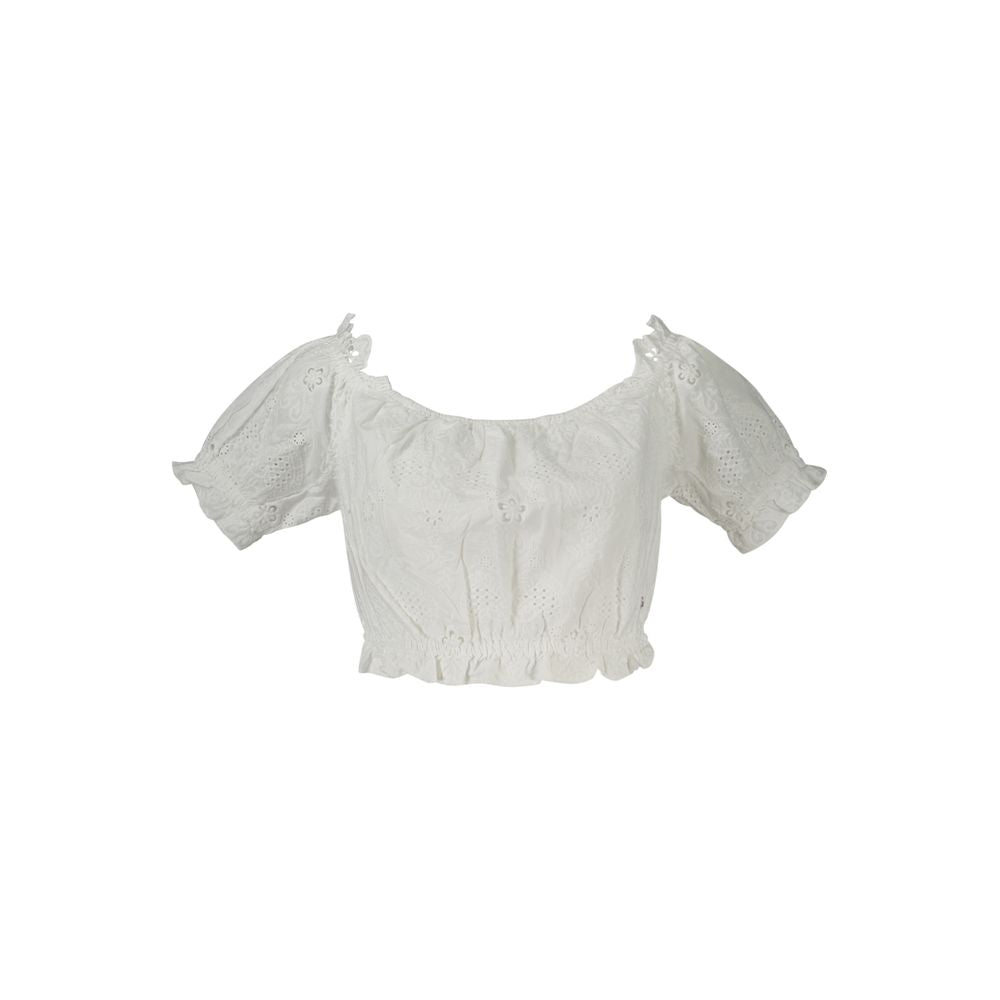 Guess Jeans Bianco cotton women's shirt with button front and long sleeves, casual and stylish for everyday wear.
