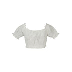 Guess Jeans Bianco cotton women's shirt featuring a classic button-up design and long sleeves, displayed on a white background.