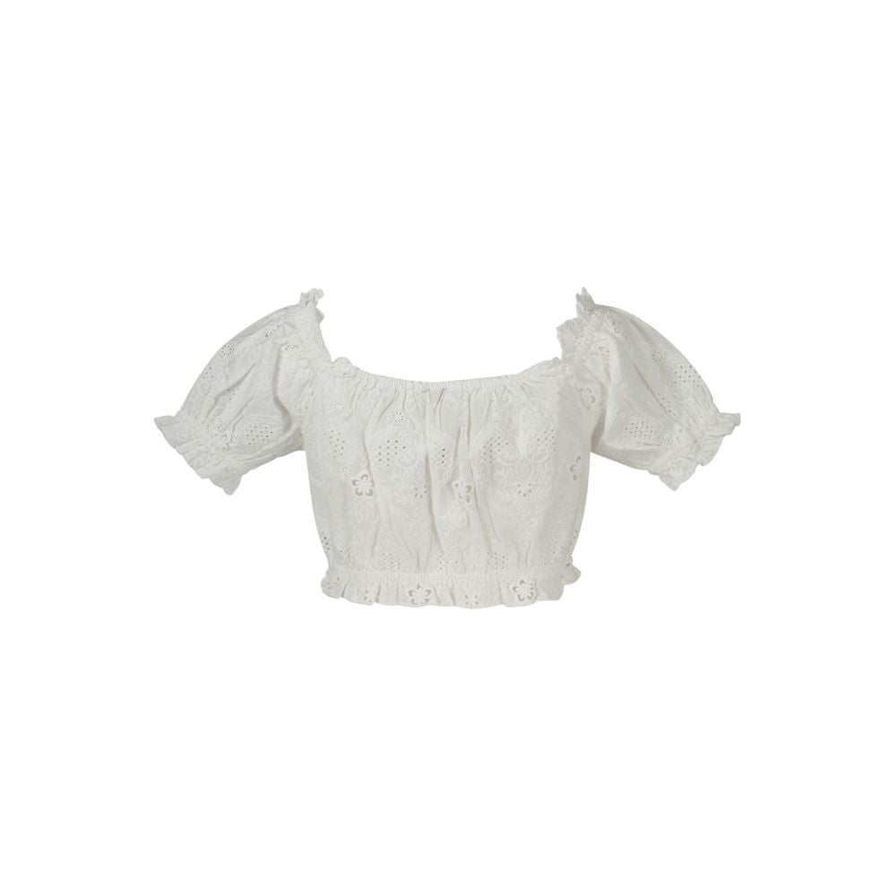 Guess Jeans Bianco cotton women's shirt featuring a classic button-up design and long sleeves, displayed on a white background.