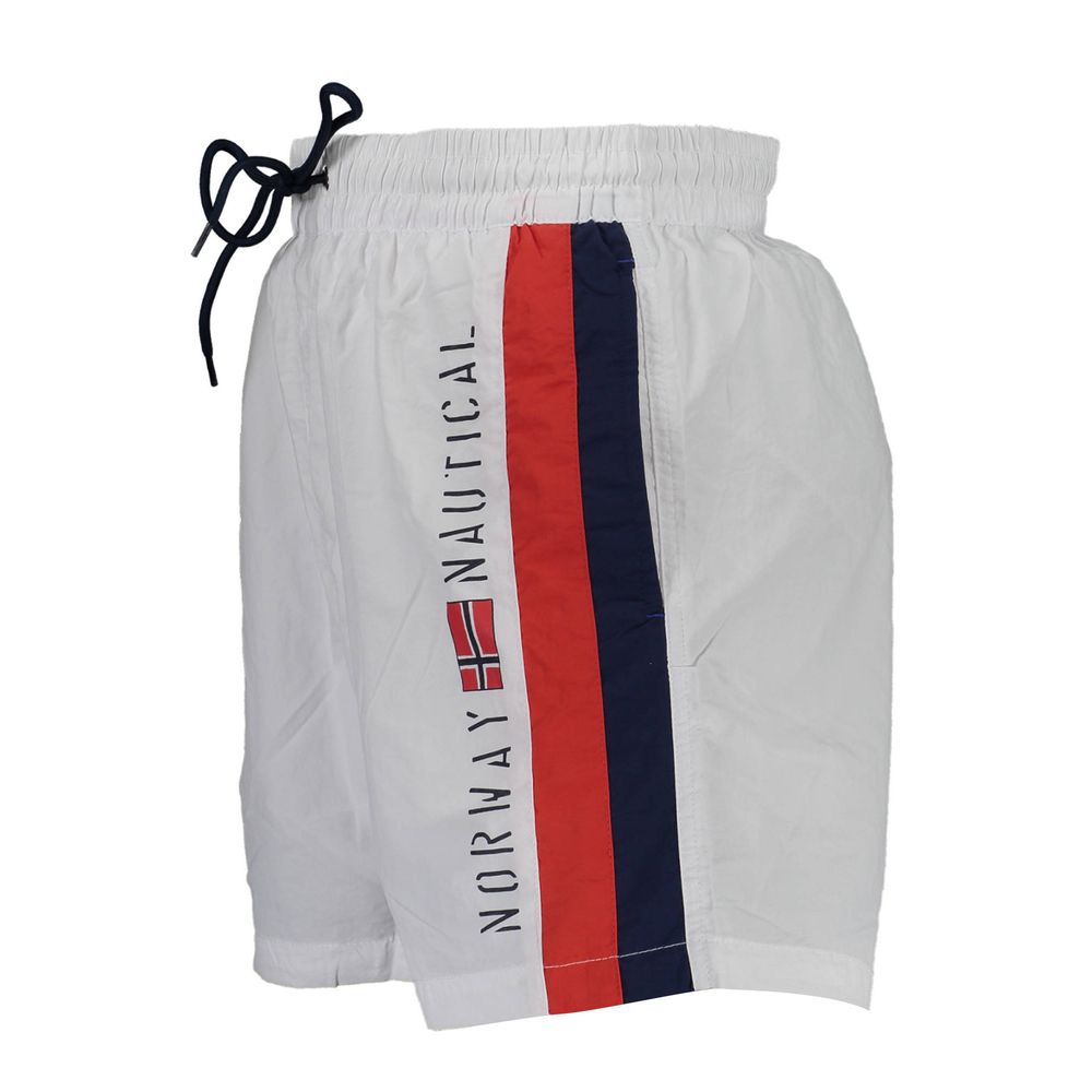 White polyamide men's swim boxer shorts by Norway 1963, featuring a classic fit and secure waistband.