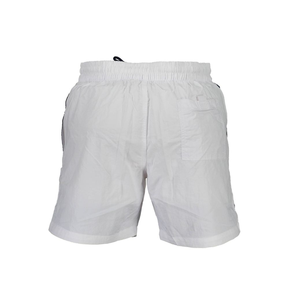 Norway 1963 white polyamide men's swim boxer shorts with elastic waistband and comfortable fit.