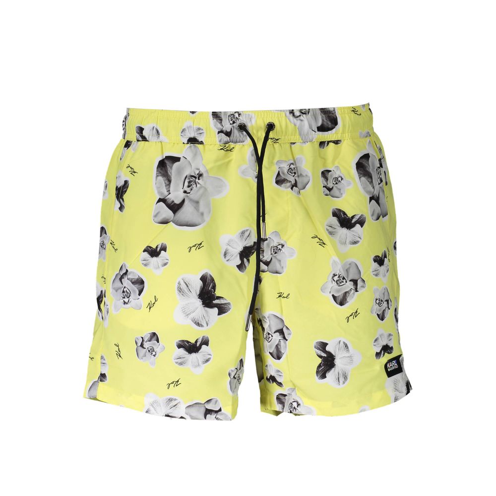 Yellow Karl Lagerfeld men's swim boxer made of polyester, featuring a comfortable fit and stylish design for beach or pool wear.