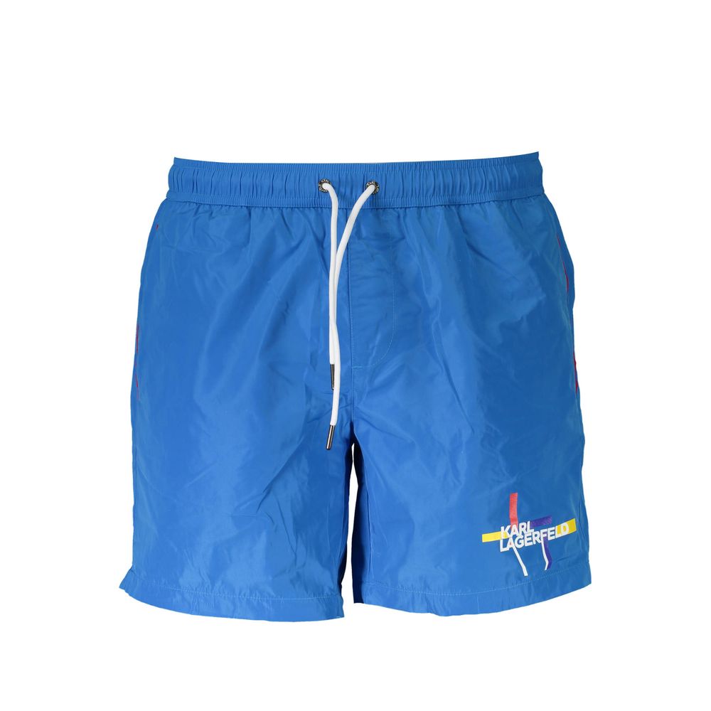 Karl Lagerfeld Azzurro polyester men's swim boxer with elastic waistband and bold blue color, designed for swimwear comfort.