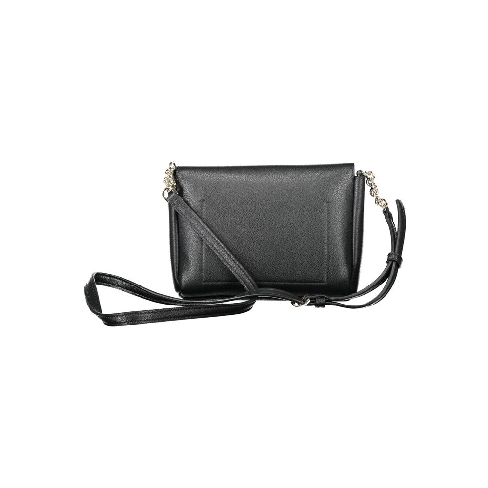 Calvin Klein black polyurethane women’s shoulder bag with sleek design and adjustable strap, stylish accessory for everyday use.