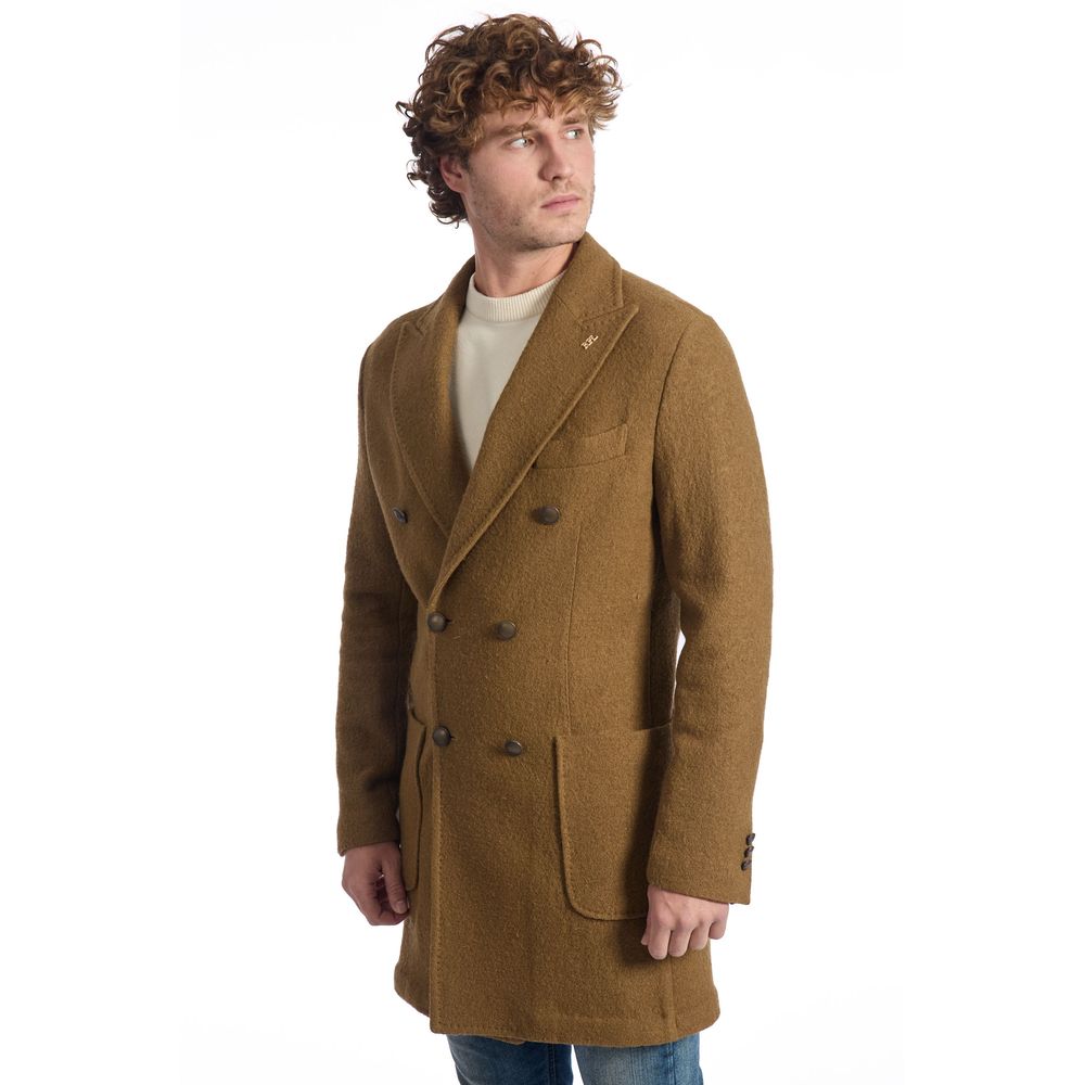 Roberto Pepe Luxury men's brown wool jacket, tailored fit with collar and button closure, stylish and warm for cold weather.