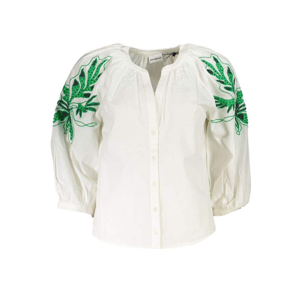 Desigual Bianco polyester women's shirt with a relaxed fit and subtle design, ideal for casual and stylish wear.
