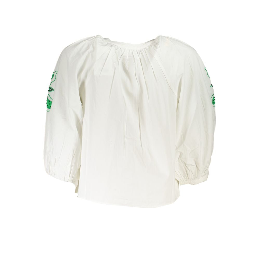 Desigual Bianco polyester women's shirt with a casual fit and subtle pattern, displayed on a white background.