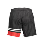 Karl Lagerfeld black polyester men's swim boxer shorts with elastic waistband and logo detail, suitable for beach or pool.