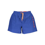 North Sails blue polyester men's swim trunks with elastic waistband and side pockets, suitable for beach or pool wear.