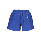 North Sails blue polyester men's swim trunks with an elastic waistband and side pockets, designed for beach and poolwear.
