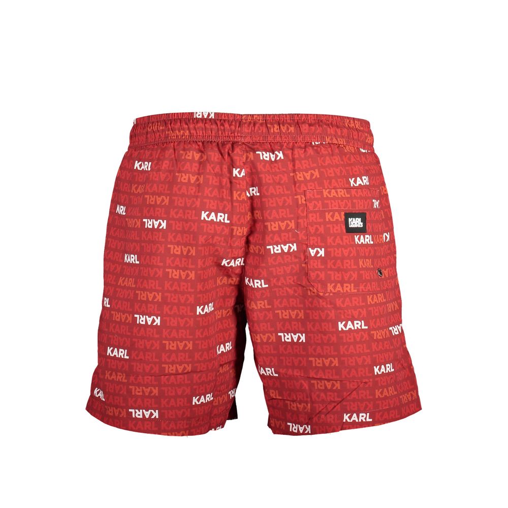 Karl Lagerfeld Rosso polyester men's swim boxer shorts with red and white design, suitable for beach or pool swimming.