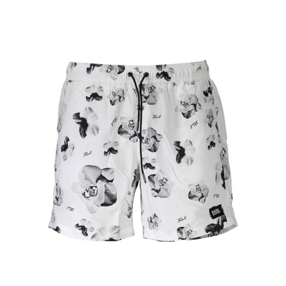 Karl Lagerfeld Bianco polyester men's swim boxer featuring a sleek design and comfortable fit, ideal for beach or poolside.