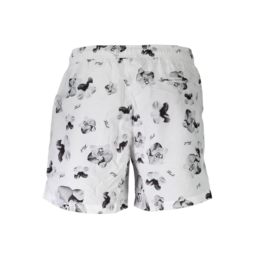 Karl Lagerfeld Bianco polyester men's swim boxer with a sleek design, featuring a comfortable fit for beach or pool wear.