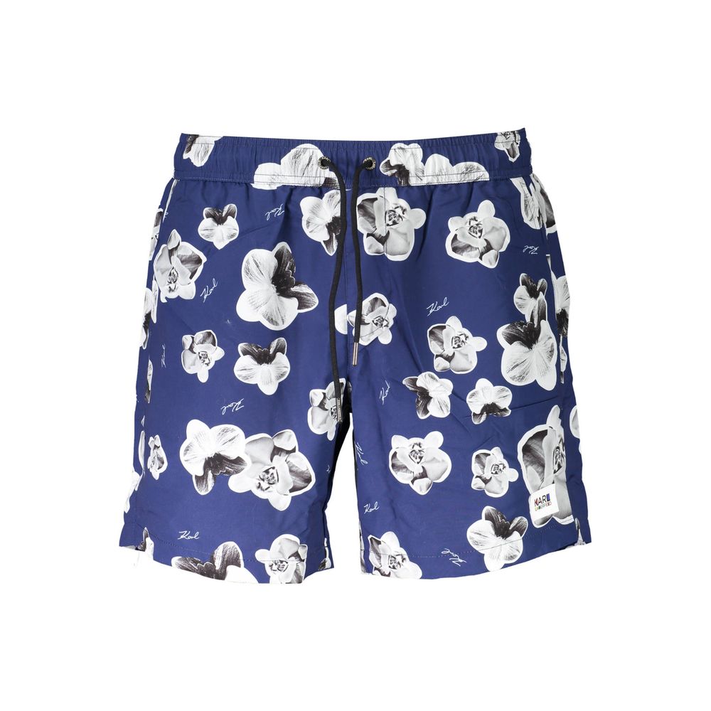 Karl Lagerfeld blue polyester men's swim boxer with an elastic waistband and logo detail, suitable for beach or pool.