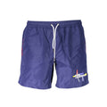 Karl Lagerfeld men's blue polyester swim boxer with adjustable waistband and side pockets, perfect for beach or pool wear.