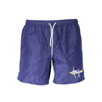 Karl Lagerfeld men's blue polyester swim boxer with adjustable waistband and side pockets, perfect for beach or pool wear.