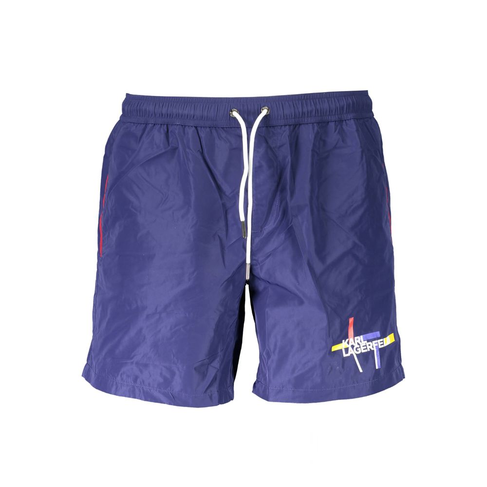 Karl Lagerfeld men's blue polyester swim boxer with adjustable waistband and side pockets, perfect for beach or pool wear.