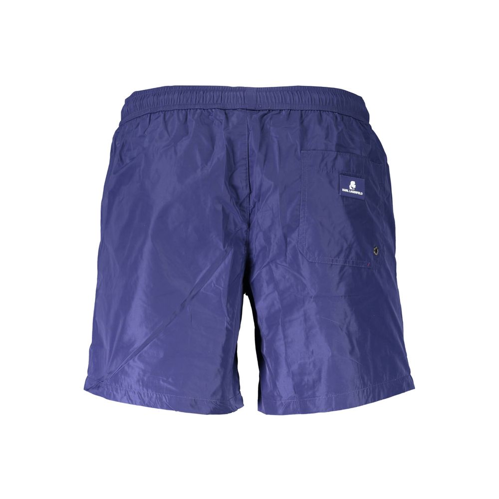 Karl Lagerfeld men's blue polyester swim boxer shorts with elastic waistband and branded logo detail.