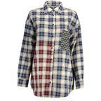 Desigual blue cotton women's shirt with casual fit and long sleeves, featuring a relaxed style and subtle design details.