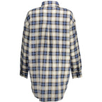 Desigual blue cotton women's shirt with a relaxed fit and casual style, displayed on a hanger against a white background.