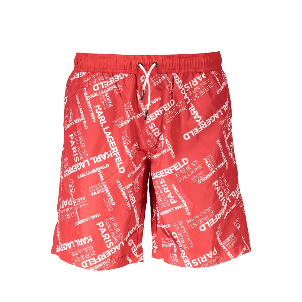 Karl Lagerfeld red polyester men's swimwear with a sleek design and adjustable waistband, perfect for beach or poolside.